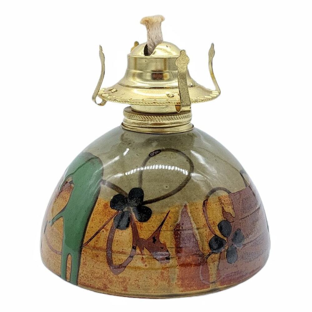 McLaughlin Signed Studio Pottery Kerosene Oil Lamp Base Vintage Stoneware Clay
